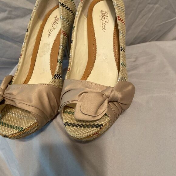 Lela Rose Mutli-color‎ Fabric Tan Bow Stiletto’s Size 8.5 - Picture 2 of 11